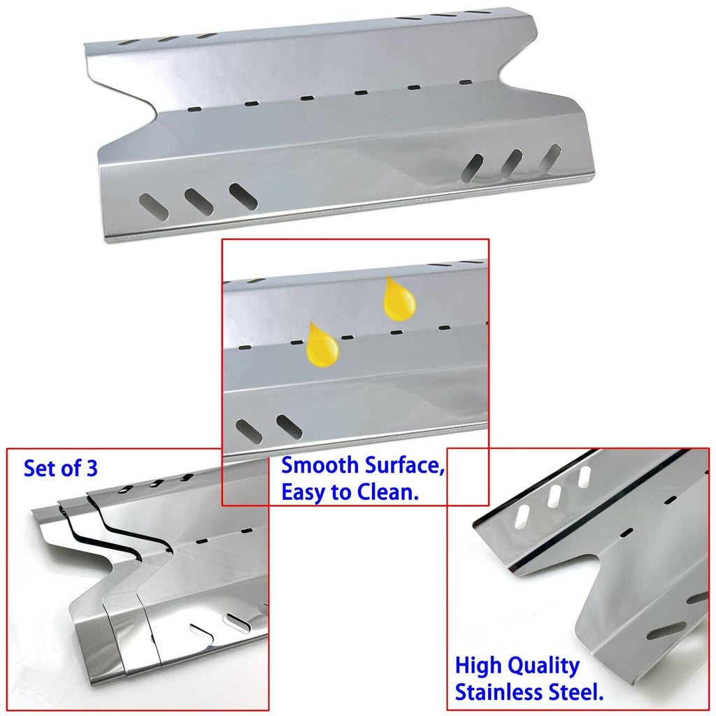 Set of stainless steel BBQ heat shields with cutouts and smooth, cleanable surface