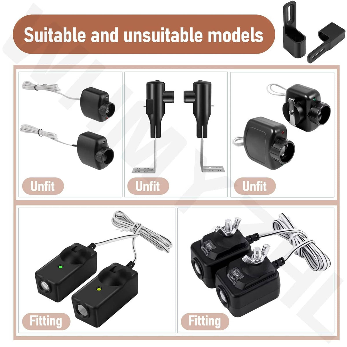 Garage door sensor sun shade protector set with black mounts and small screws