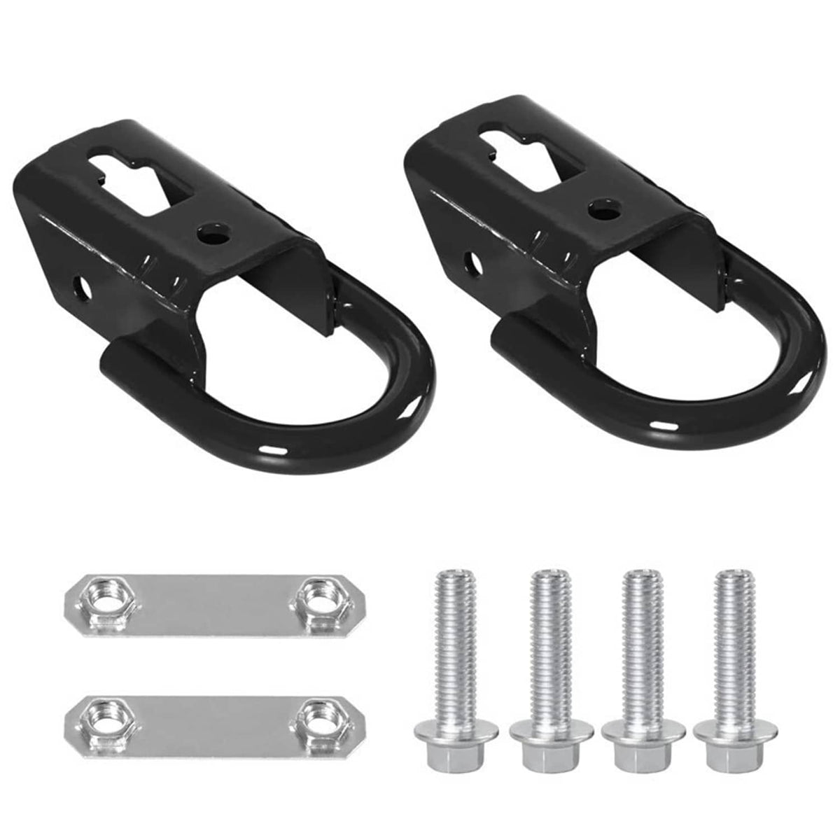 Black front tow hook brackets, left/right hooks with mounting hardware