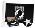 Double-sided POW-MIA flag with black field, POW profile, and white star graphic