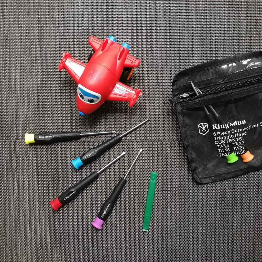 Triangular head screwdriver set with multicolored grips and zip pouch
