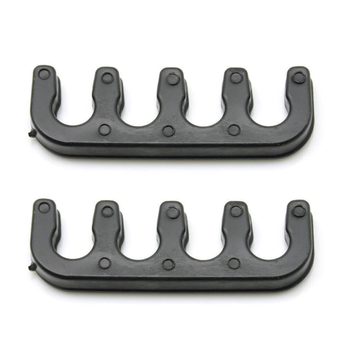 Set of black ignition coil covers with multiple U-shaped mounting brackets