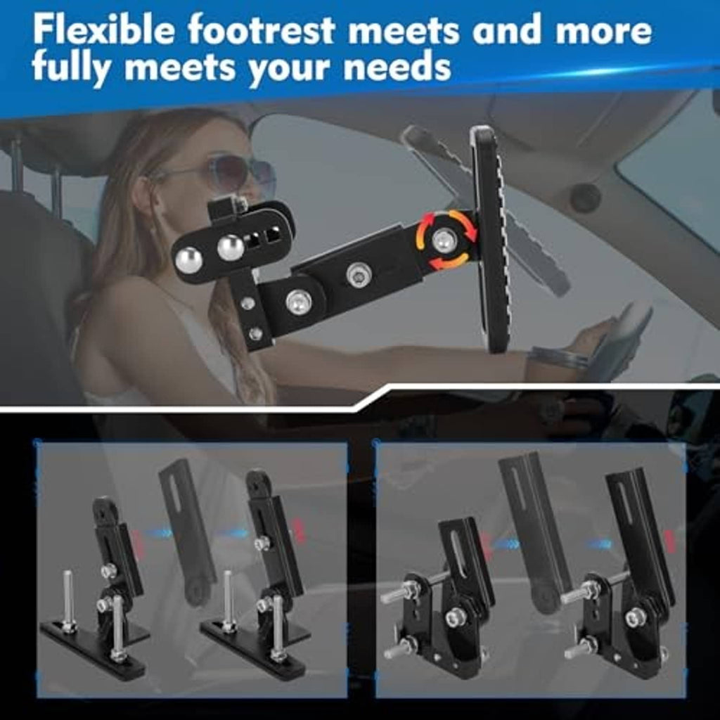 Adjustable pedal extender footrest with ridged pad and multiple height positions