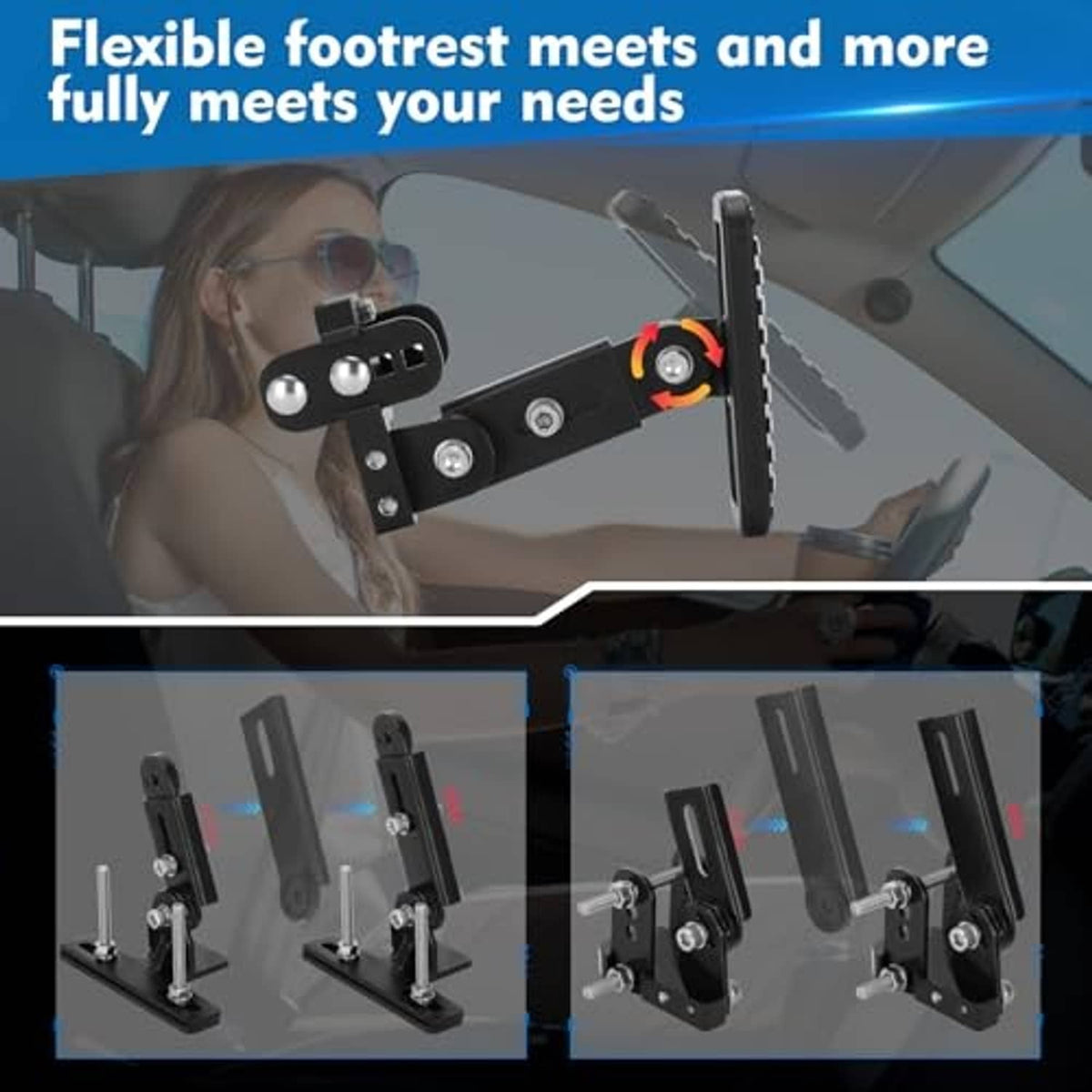 Adjustable pedal extender footrest with ridged pad and multiple height positions