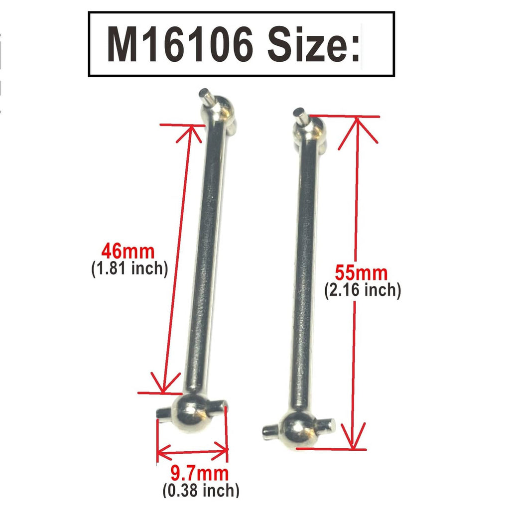Metal drive shaft links with ball joints, 46mm and 55mm lengths