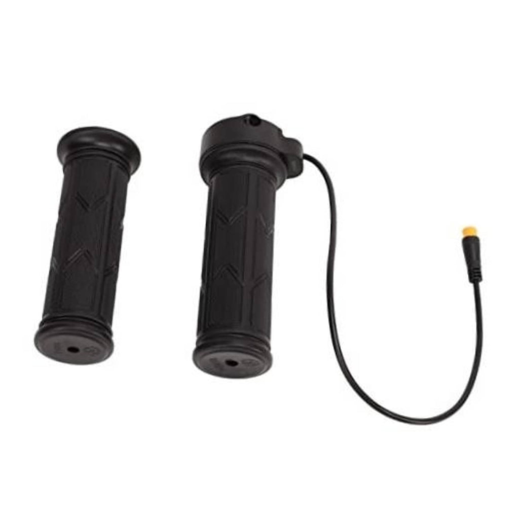 Black electric bike full-rotation thumb throttle grips set with cable and connector.
