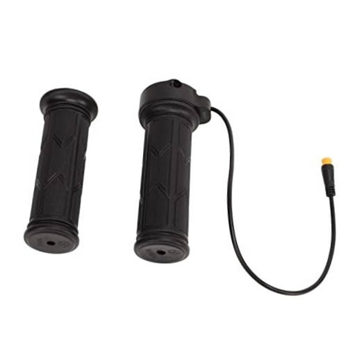 Black electric bike full-rotation thumb throttle grips set with cable and connector.