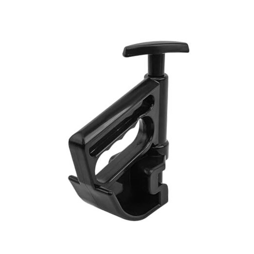 Black nylon tire bead clamp drop-center tool, front jaw opening and top handle