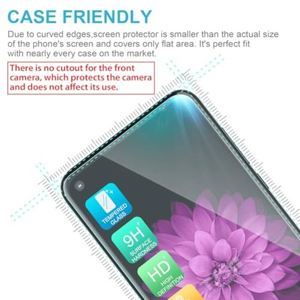 Tempered glass screen protector for smartphone, case-friendly front coverage