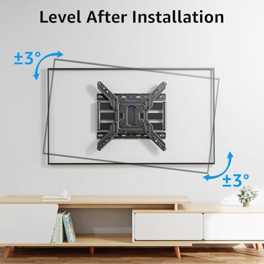 Ultra-slim TV wall mount with adjustable tilt, black bracket and mounting plate