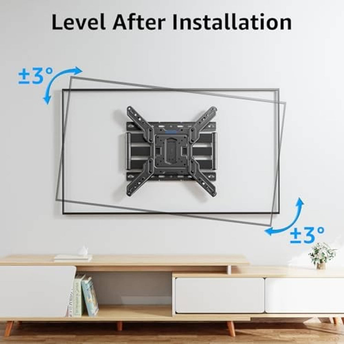 Ultra-slim TV wall mount with adjustable tilt, black bracket and mounting plate