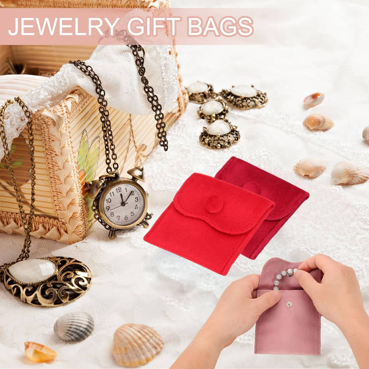 Velvet jewelry gift pouches with snap-button flap
