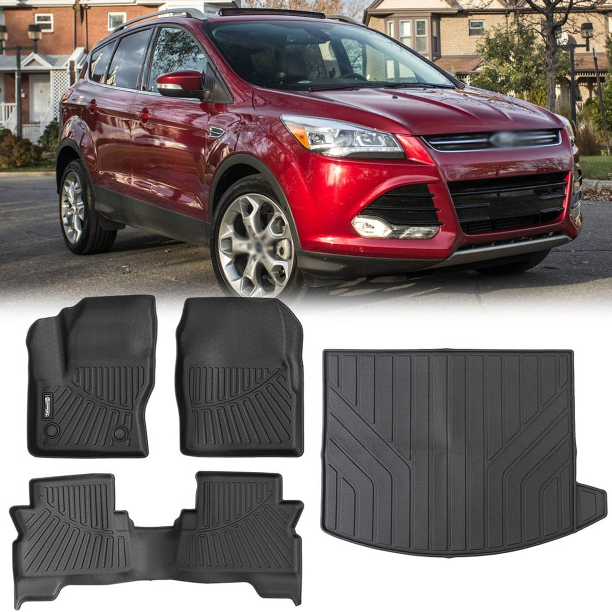 Black all-weather TPE floor mats and cargo liner set with textured grip