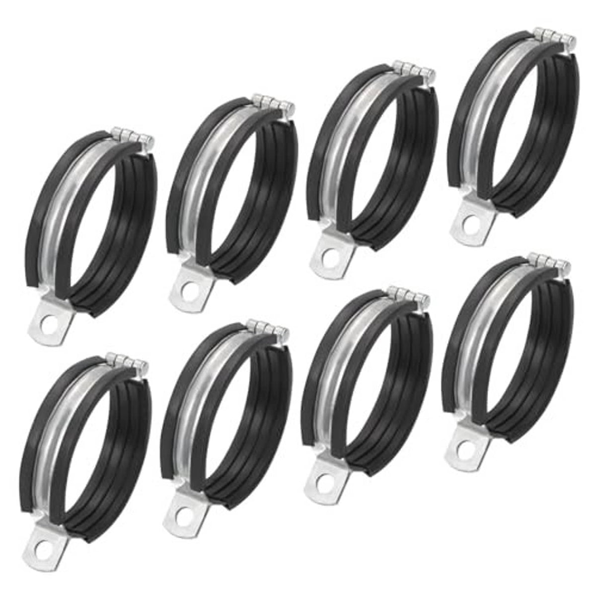 8-pack split pipe clamps, black rubber insert with silver mounting plates