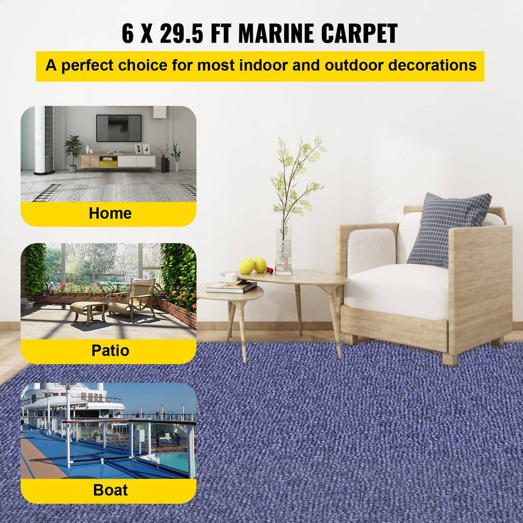 Blue marine carpet on the floor, textured cut-pile surface