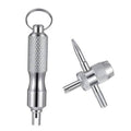 Silver valve stem tool keychain and 4-in-1 core removal tool with key ring