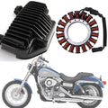 Motorcycle voltage regulator with black finned heatsink and mounting bracket
