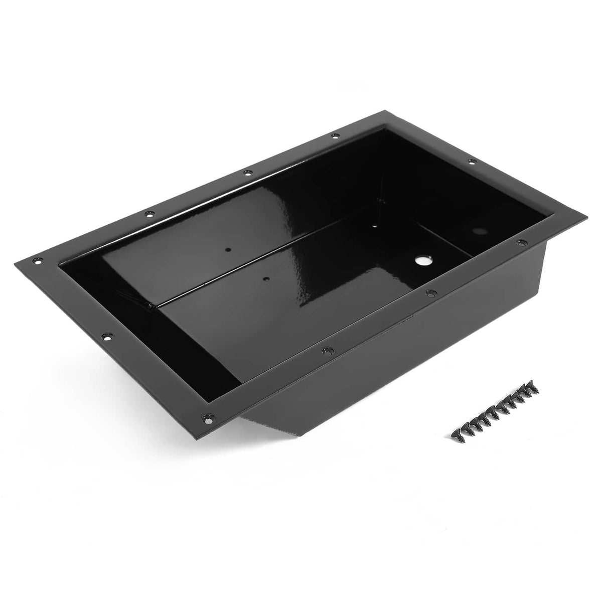 Recessed trolling motor foot pedal pan, open black tray with mounting holes