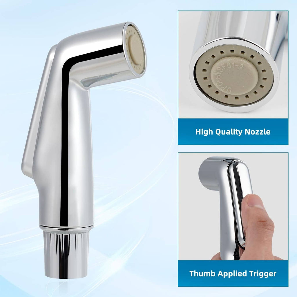 Chrome sink sprayer nozzle with spray head and thumb trigger control