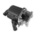 Crankcase ventilation separator with mounting gasket, black and silver housing.