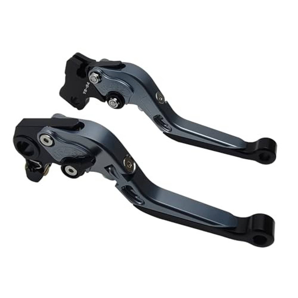 Brake and clutch lever set, dark blue-gray metal with black folding lever ends