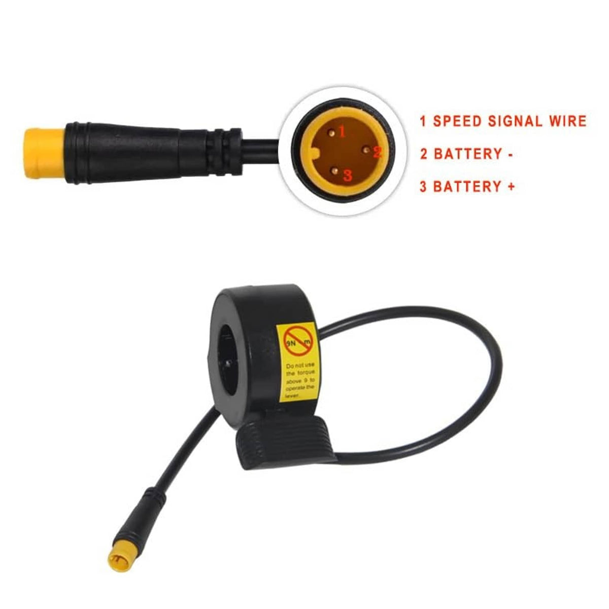 Thumb throttle control with round port connector and yellow signal wire ends
