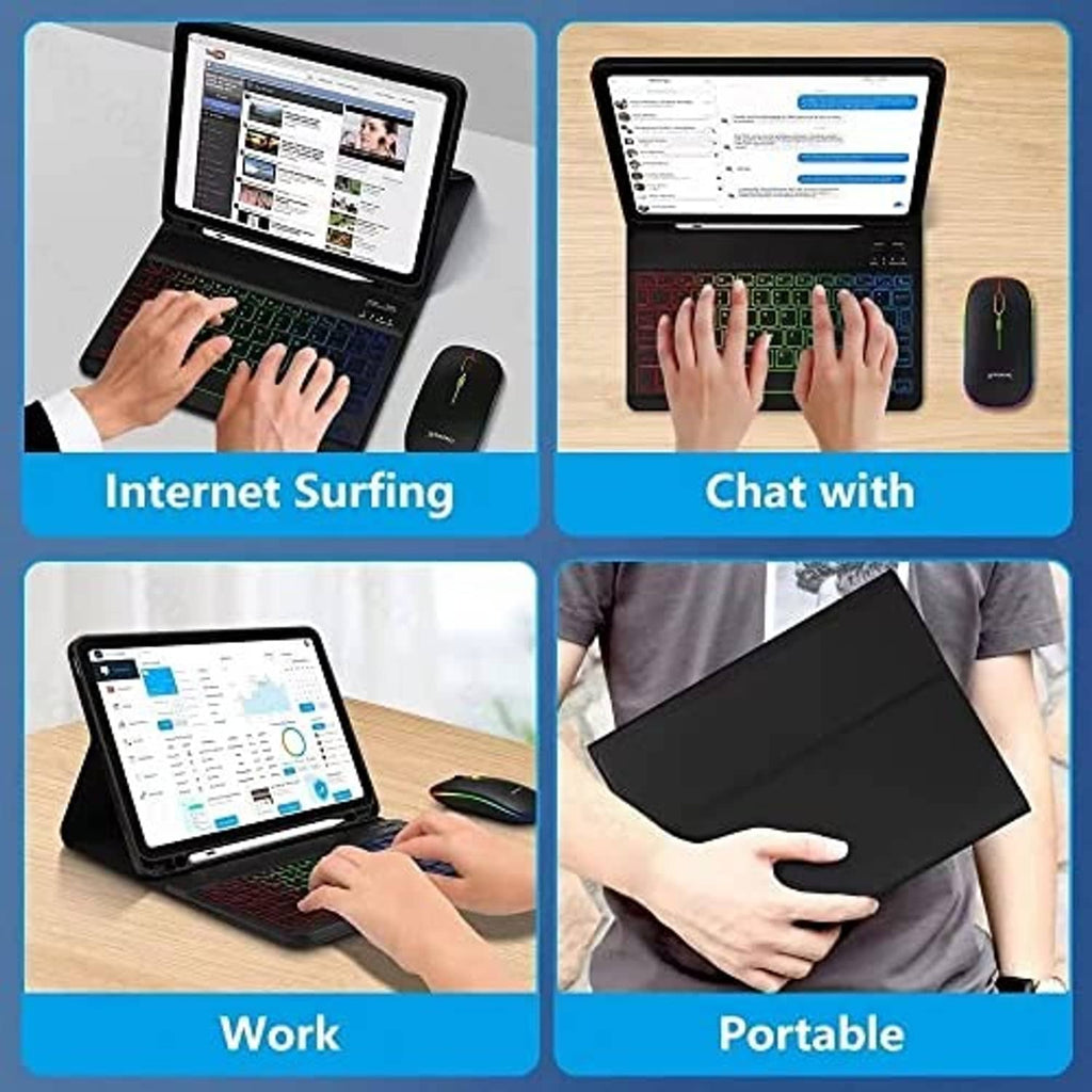 Wireless Bluetooth keyboard and mouse set with rainbow backlit keys