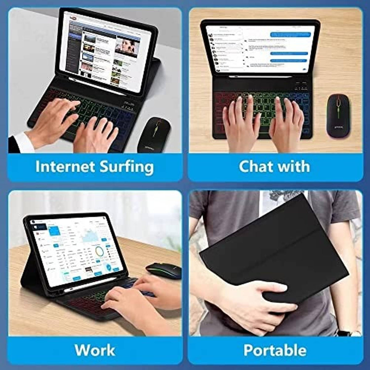 Wireless Bluetooth keyboard and mouse set with rainbow backlit keys