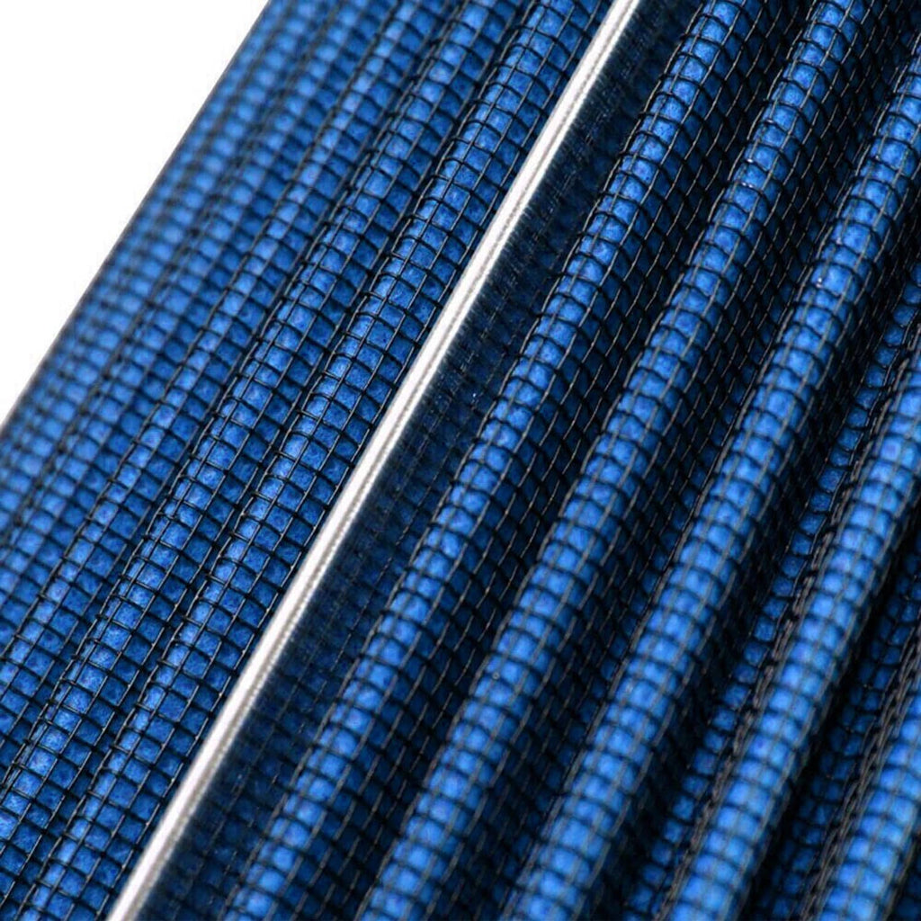 Blue pleated cone air filter element with fine mesh-style ridges