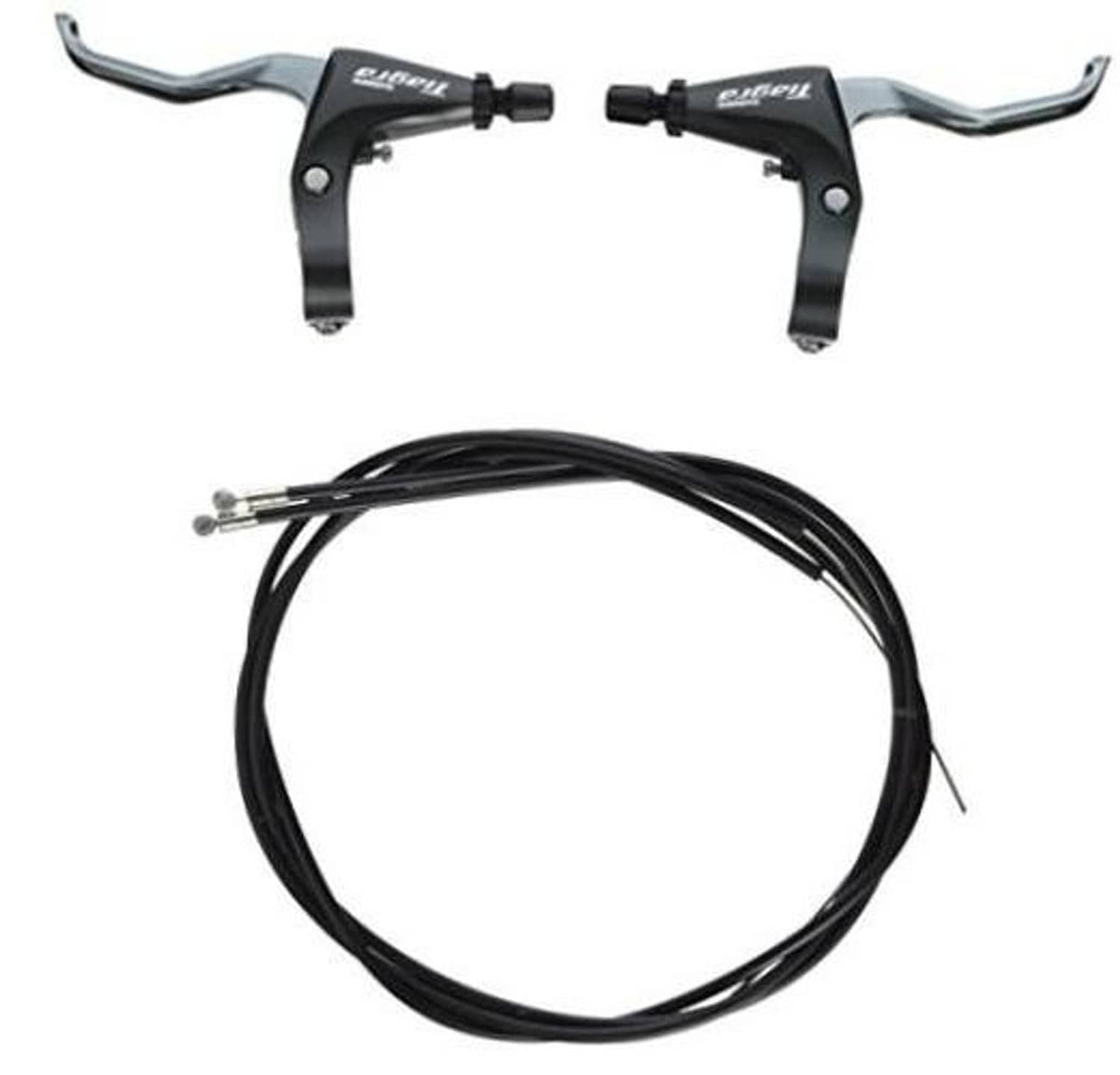 Pair of black Shimano Tiagra road bike brake levers with black brake cables
