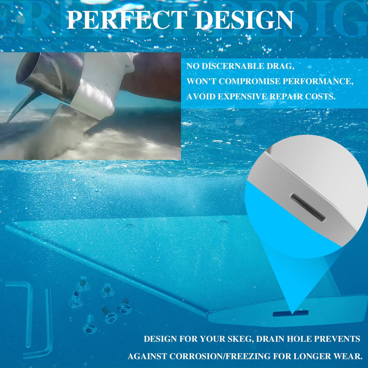 Boat safe-skeg protector tool kit with metal skeg guard insert