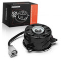Black radiator cooling fan motor with mounting plate and electrical connector