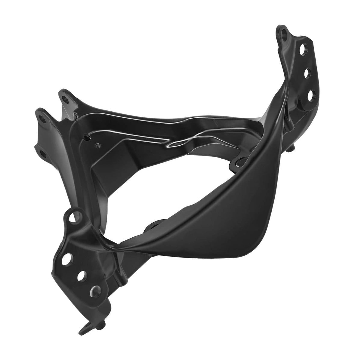 Black headlight bracket with side support fins and multiple mounting holes