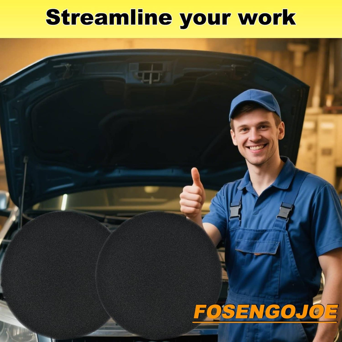 Two black 15-inch round oil drain pads side by side