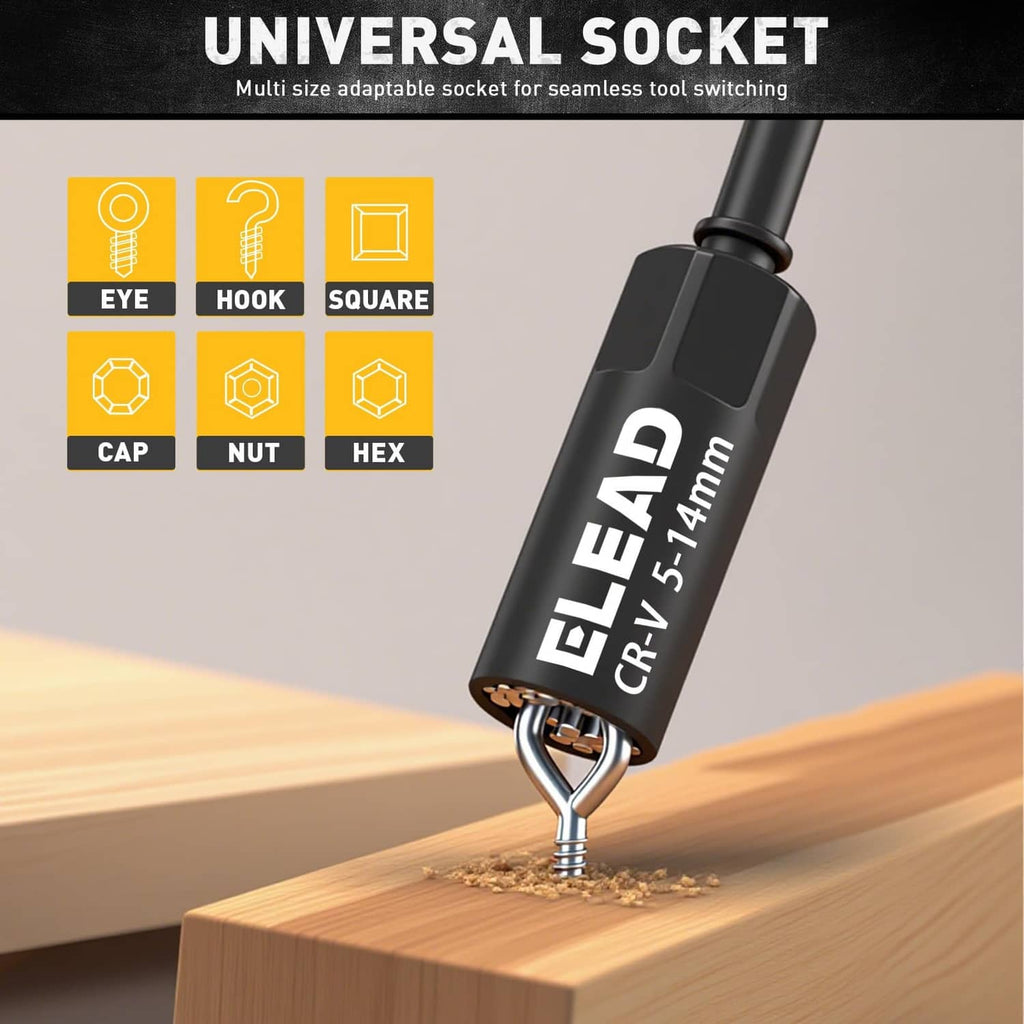 Universal socket adapter with black magnetic holder and hex drive tip