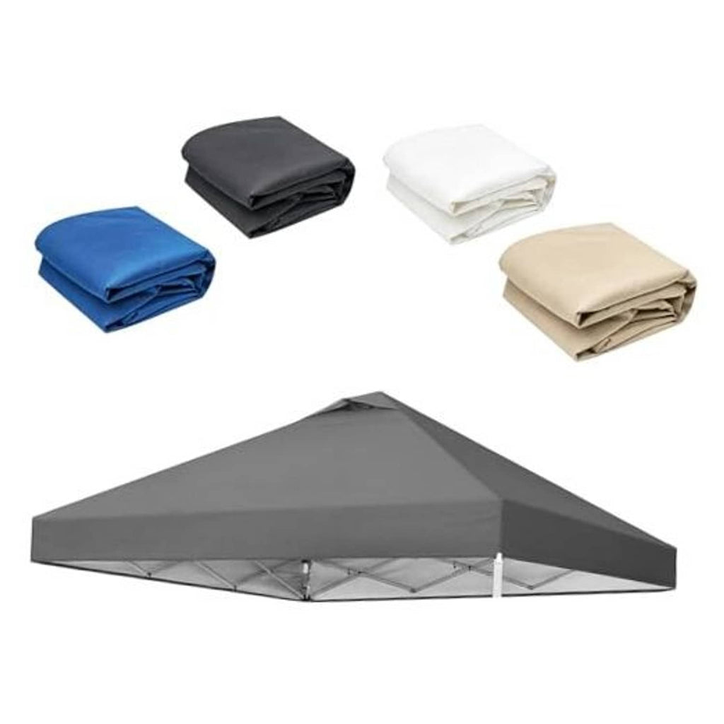 Replacement canopy top cover set with dark gray folded fabric and blue, white, beige covers