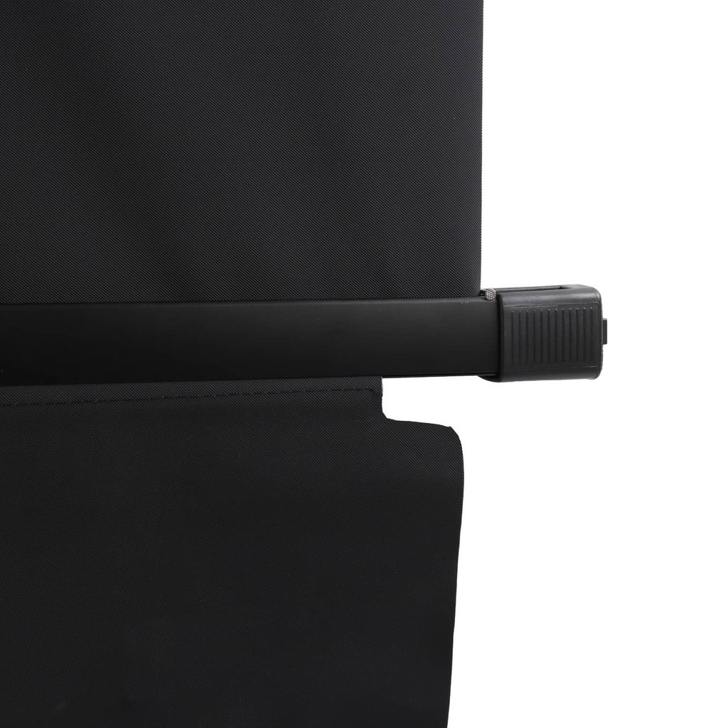 Black cargo cover end with ribbed slider-style clip at lower edge.