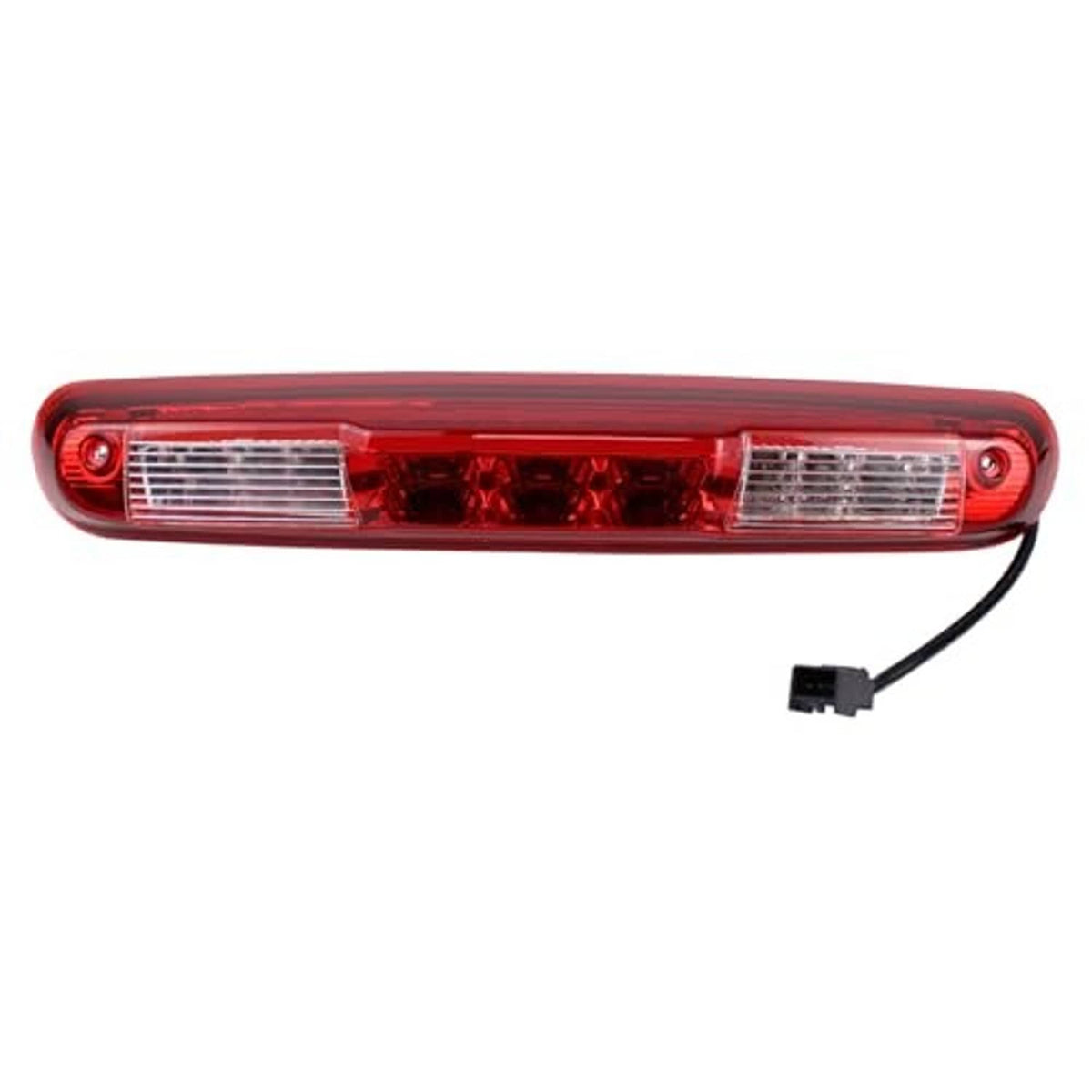 Red LED high-mount third brake light with clear side lenses and black connector wire