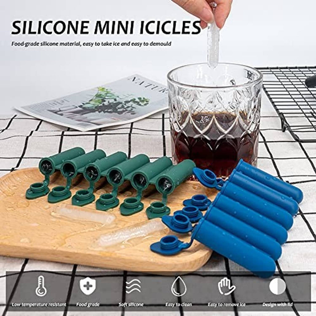 Silicone mini ice stick tray with lid, blue and green tube molds on board