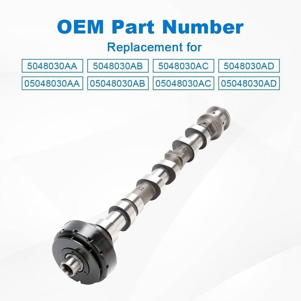 Right side exhaust camshaft, silver cam lobes with black front flange housing