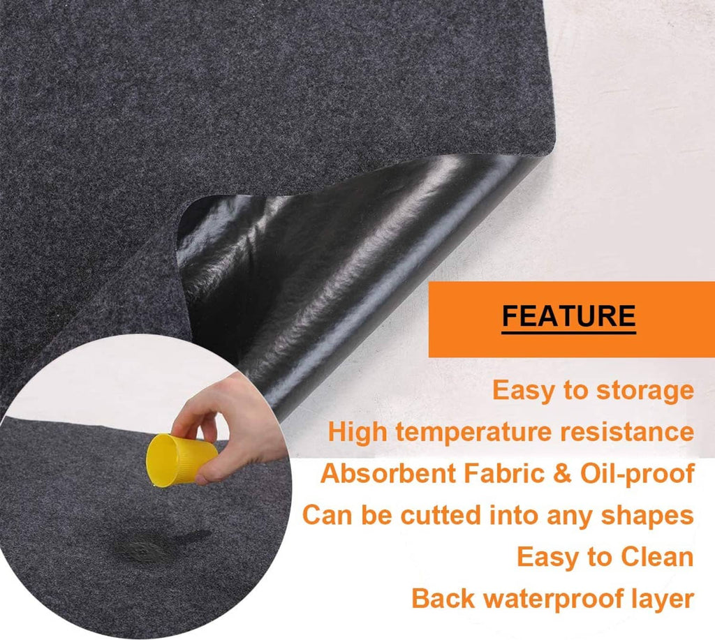Under grill mat with visible black waterproof backing layer near the edge
