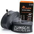 Pair of black 20 in heavy-duty bike inner tubes with Schrader valve stems coiled