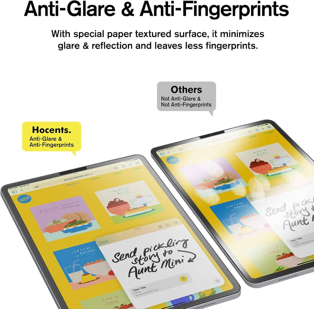 Two tablets with matte paper-feel screen protectors, anti-glare and anti-fingerprint