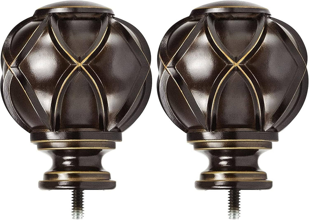 Curtain rod finial replacement, dark with gold lattice pattern and threaded base