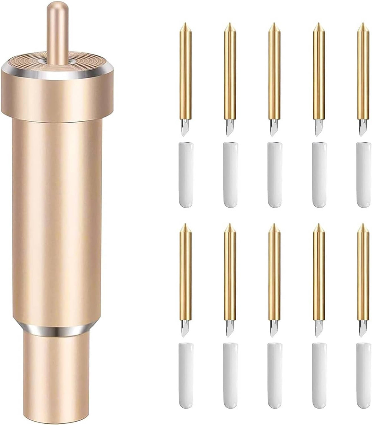 Gold replacement fine point blade with slim metal shank and white capped blades set