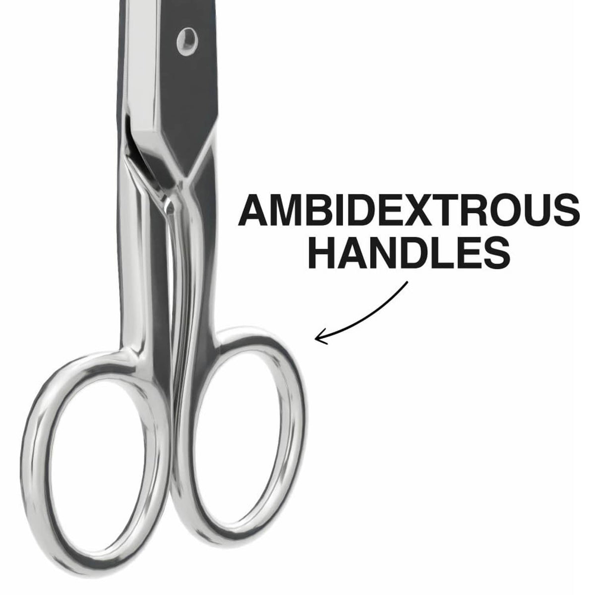Ambidextrous nickel scissors with two finger loops and centered pivot screw