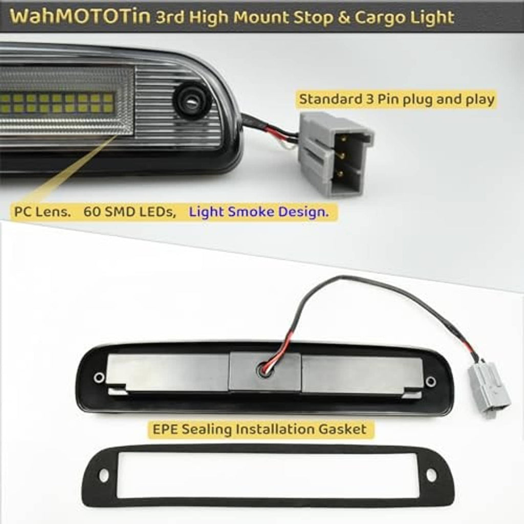 LED high mount stop light kit with wiring harness, gaskets, and mounting bracket