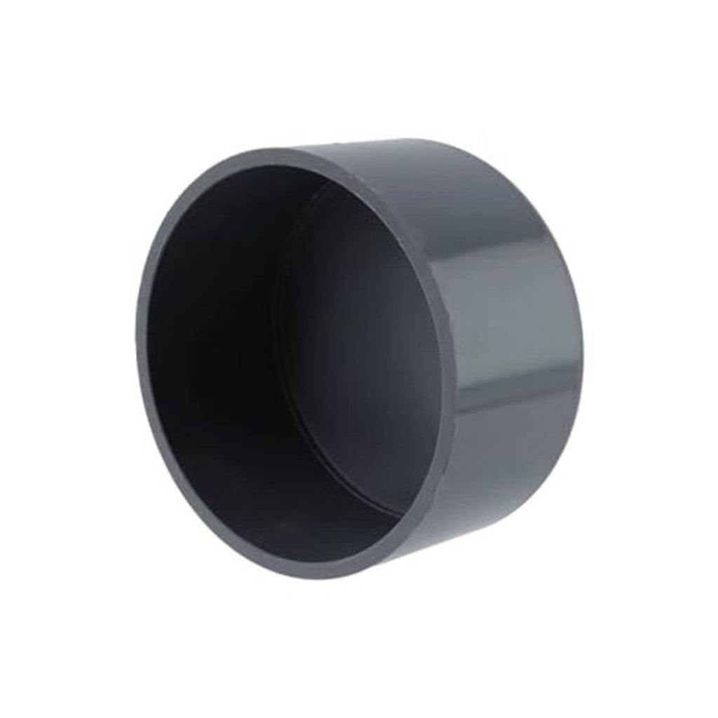 Round PVC pipe end cap plug, dark gray, open interior socket