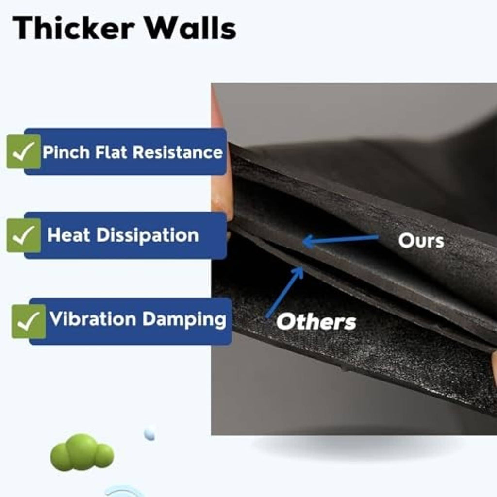 Black inner tube cross-section highlighting thicker sidewall construction