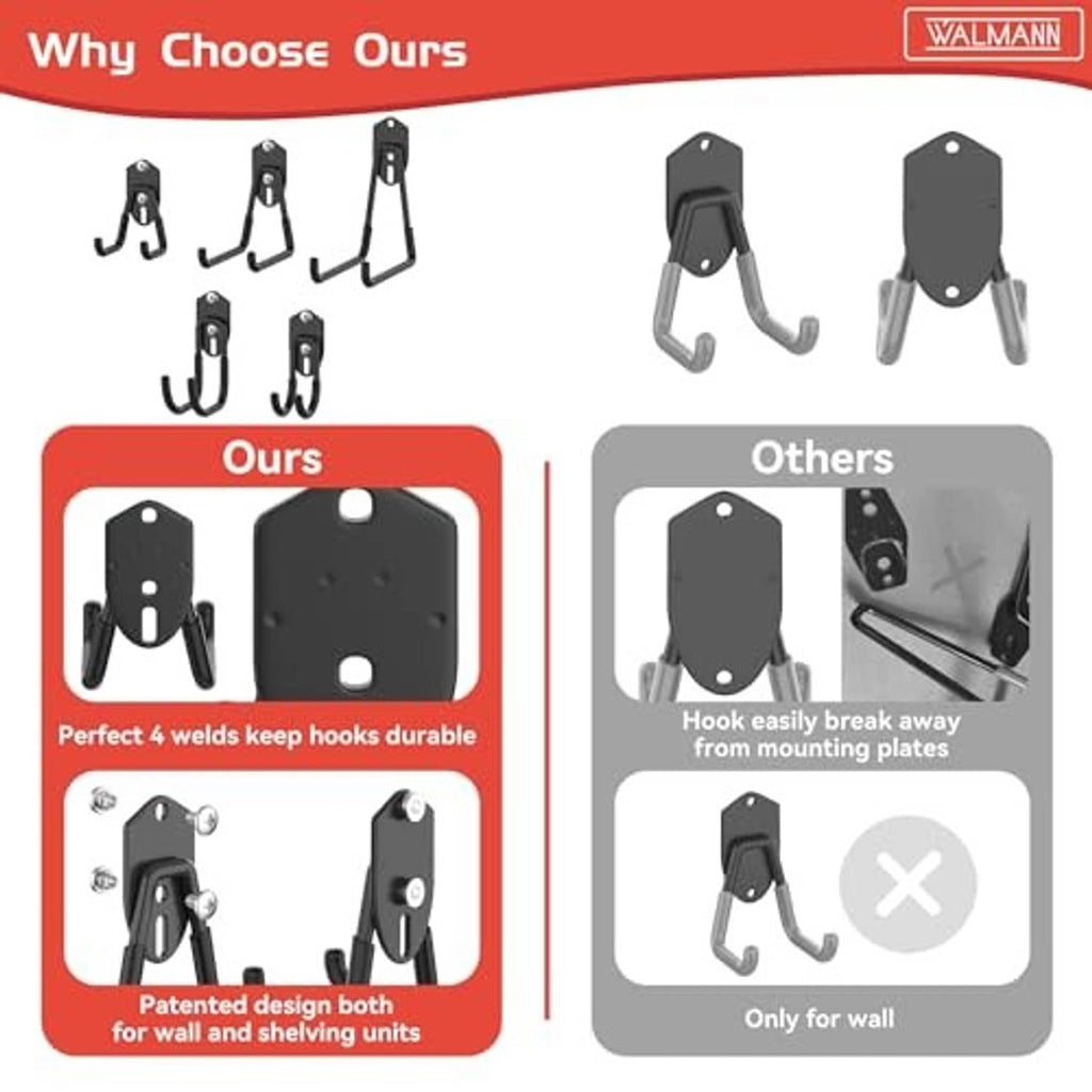 Black wall-mount hook brackets with curved arms and plate mounting holes